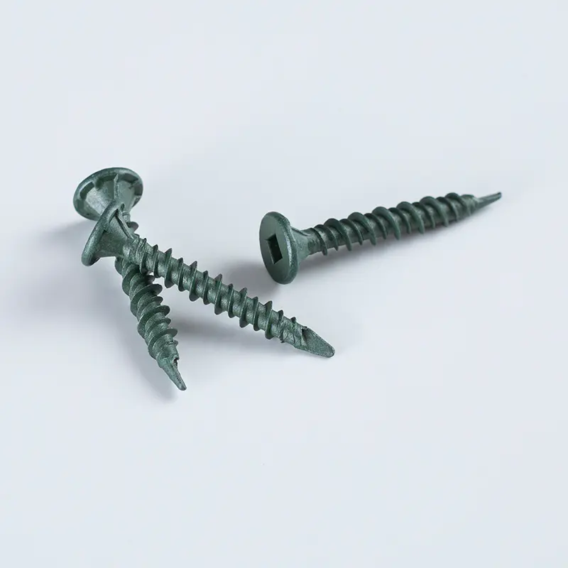 Tornillo de punta ranurada tipo 17 con rosca Hi-Lo Ruspert verde y ranura cuadrada con nervaduras